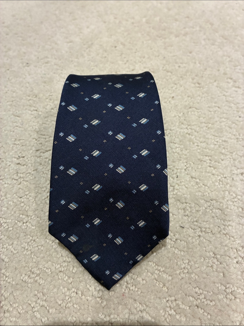 Vintage Yves Saint Laurent Navy Blue Geometric Pattern Silk Tie 👵MT